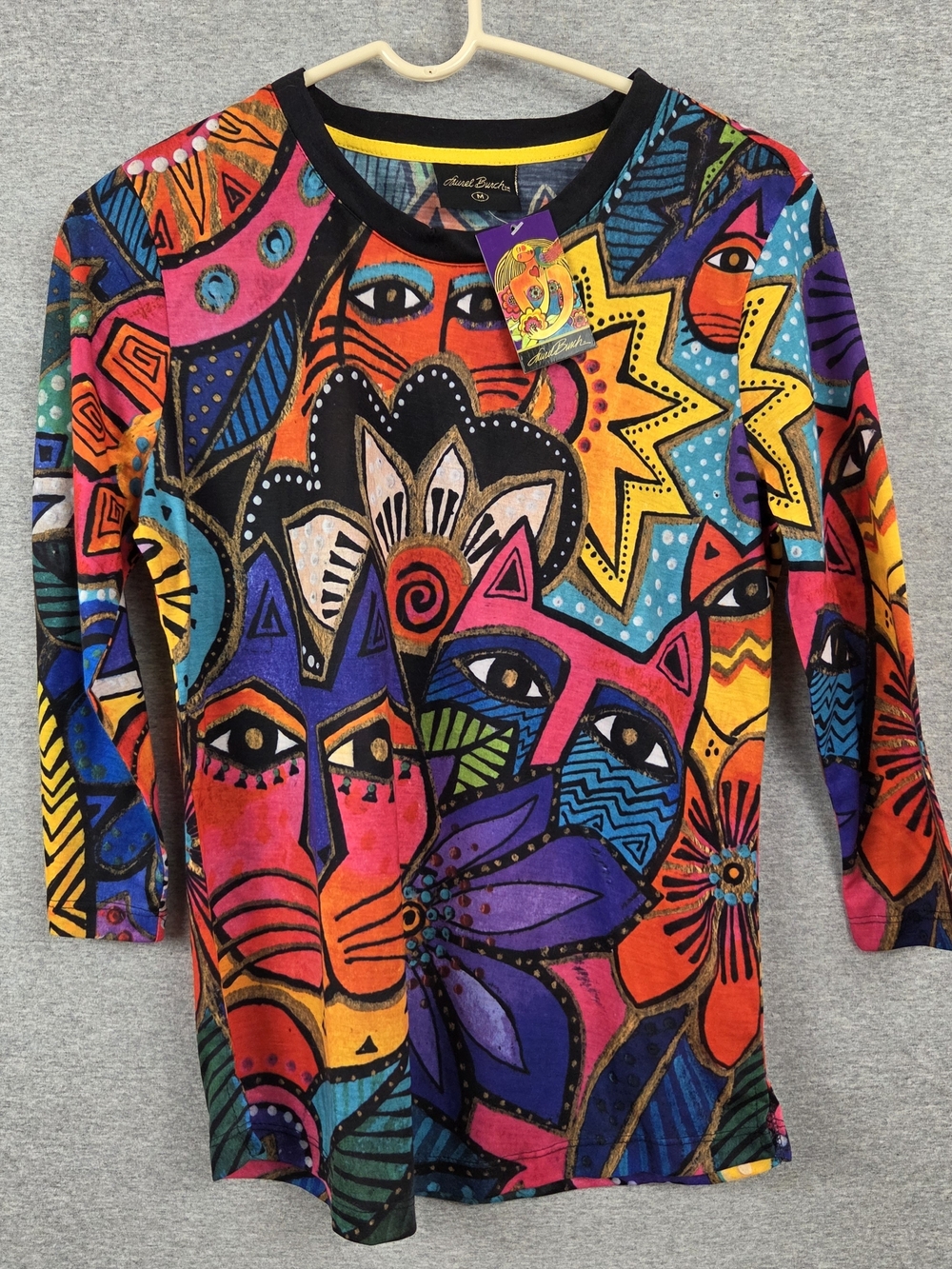 NWT Laurel Burch Women's Medium Multicolor Cat Design Shirt